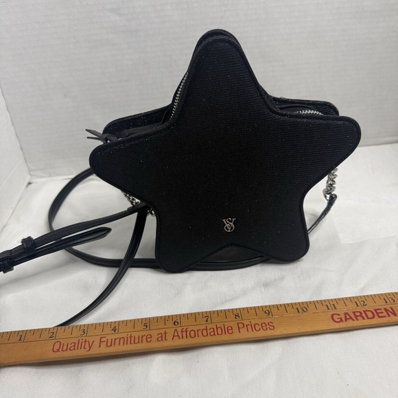 VICTORIA'S SECRET STAR CROSSBODY BAG GLITTER BLACK Sparkle Chain Party Glam VS - Picture 11 of 12